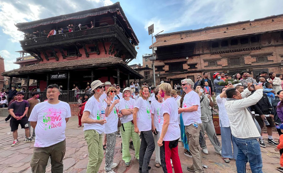 Holi Festival celebration in Bhaktapur Nepal