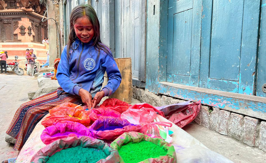 Holi Festival celebration at Kathmandu Durbar Square Nepal